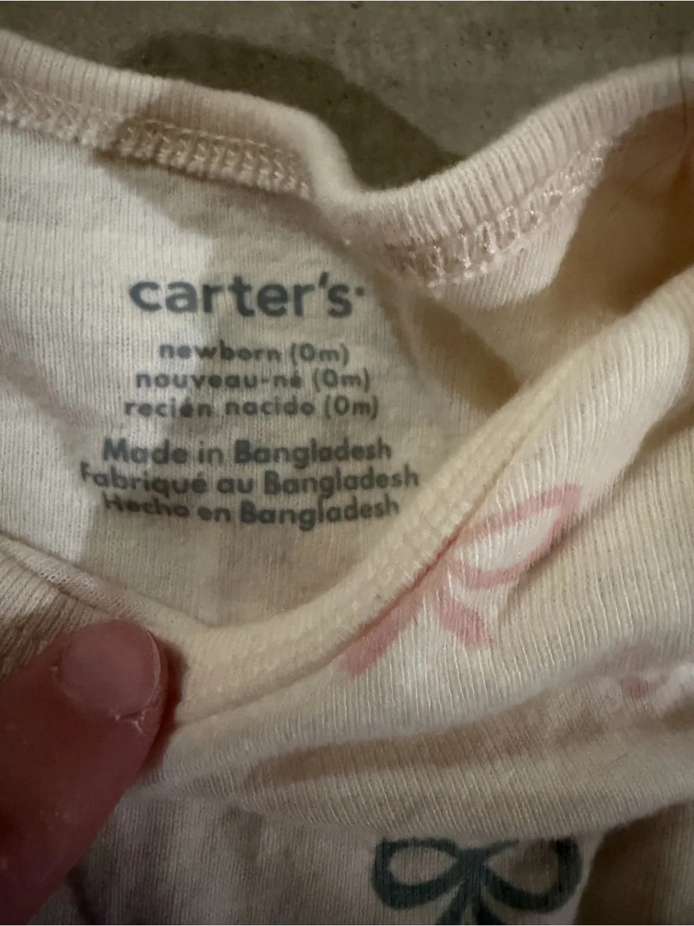 Carter's Cream Long-Sleeve One-Piece with Pink, Blue & Gray Bows